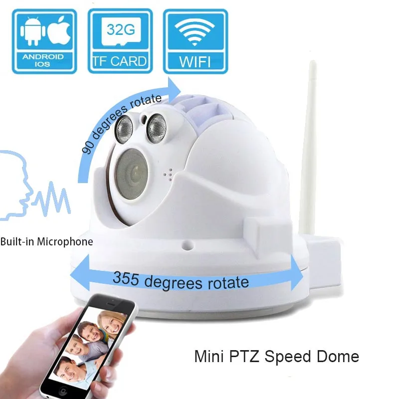 960 P Очень Маленький PTZ Wi-Fi Купольная Камера 3.6 мм HD Объектив 355 Градусов Вращение