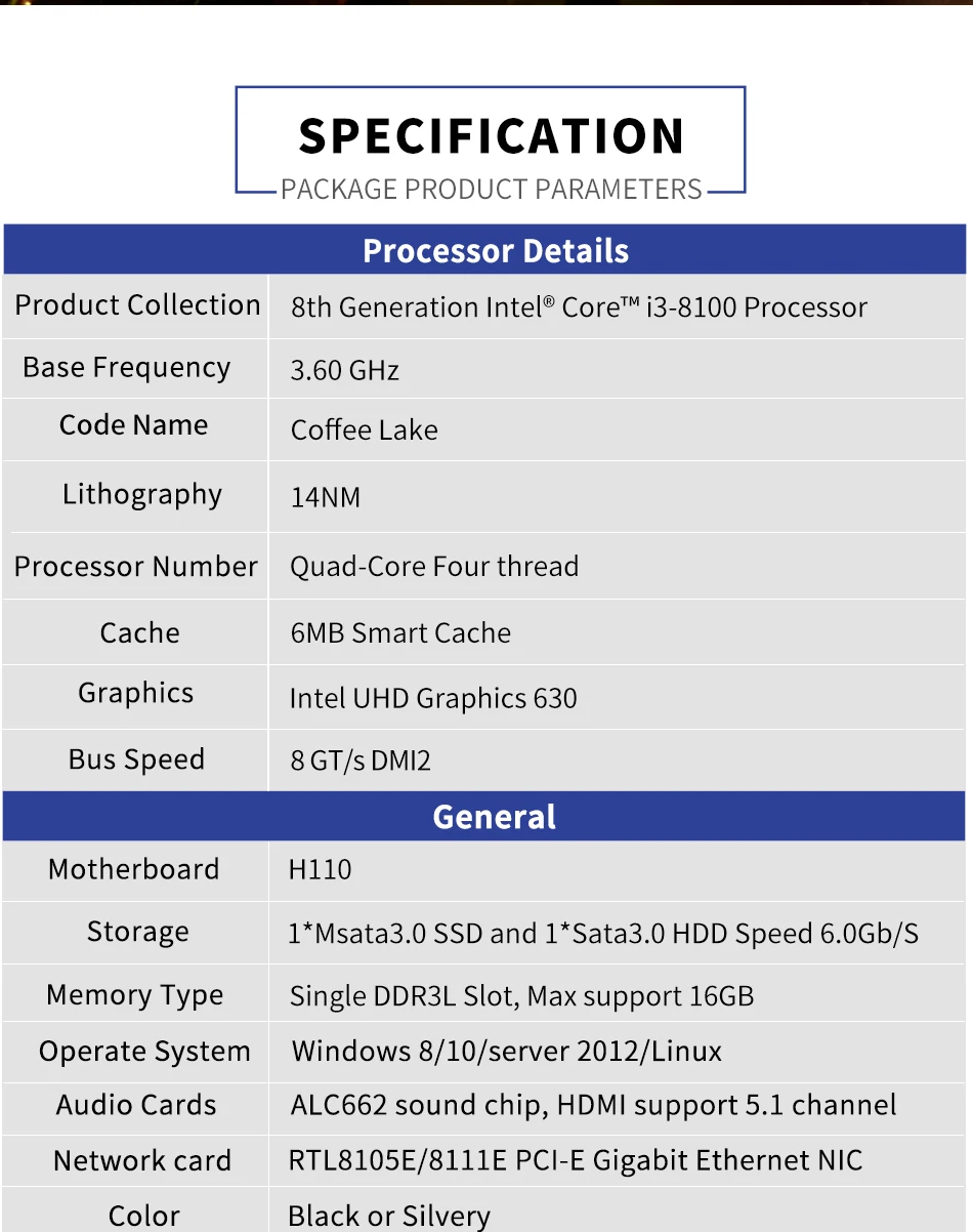 MSECORE Intel i3 8100 четырехъядерный игровой мини ПК i5 настольный компьютер Windows 10 неттоп barebone HTPC UHD630 4K 300M WiFi