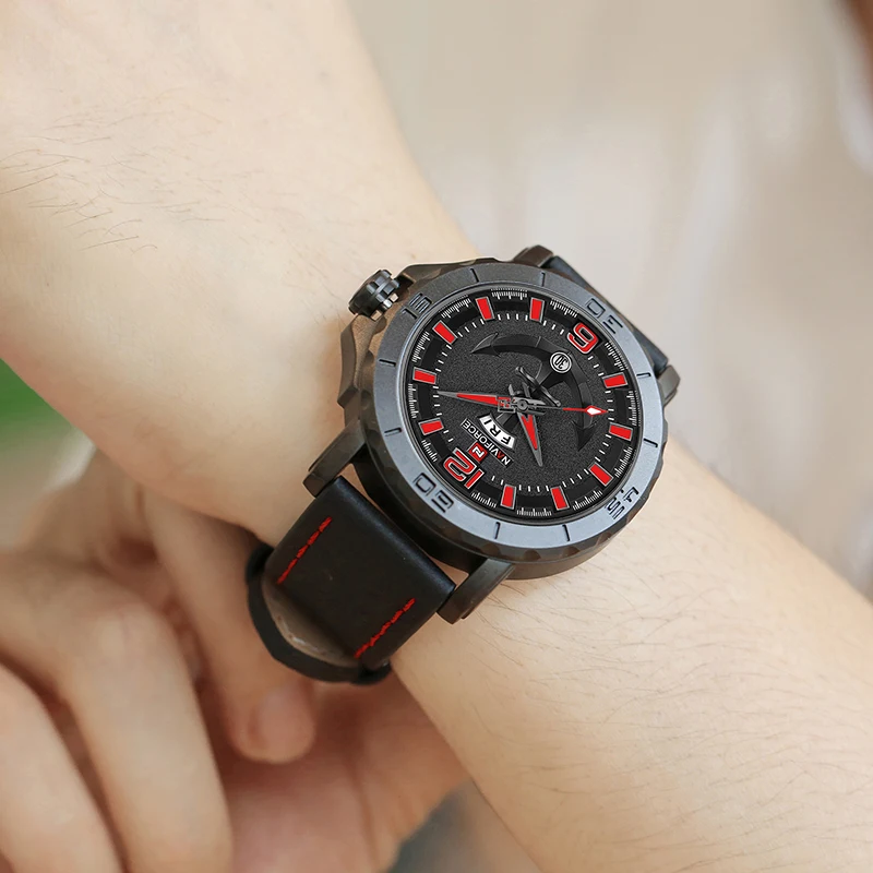 Мужские спортивные часы Naviforce с кожаным ремешком мужские кварцевые военные