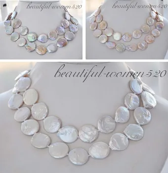 

X0304 BIG 20mm coin Freshwater cultured pearl necklace 32inch