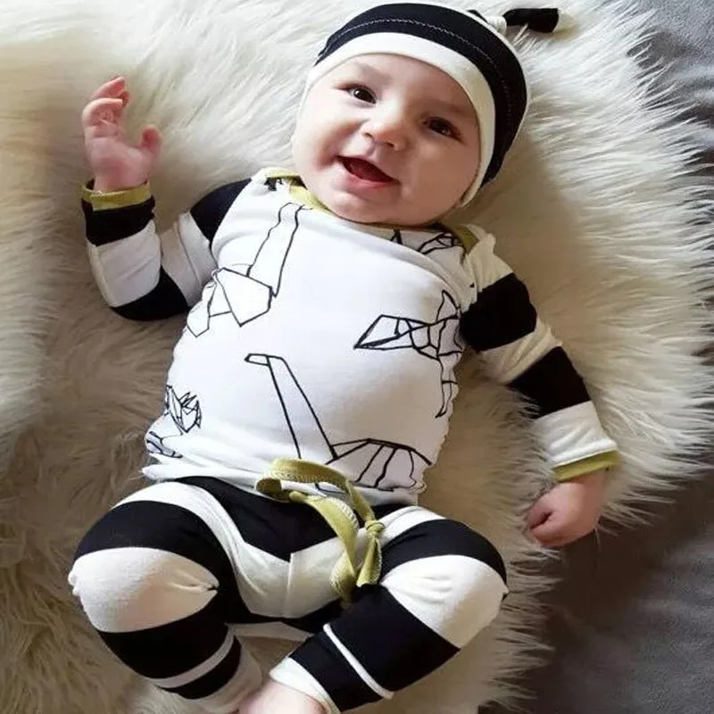 

3 Pcs Baby Boys Baby Girls Clothing Set Hat+Paper Crane Printing Sleeved Tees+Full Length Pants Bebe Clothes Best Present