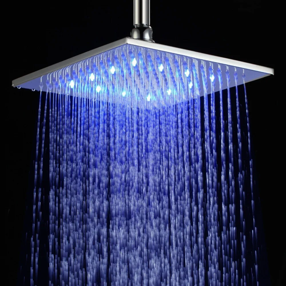 

10 Inch 25X25 CM Ceiling Mounted Spray Polished Chrome Brass LED Square Rain Shower Head Square