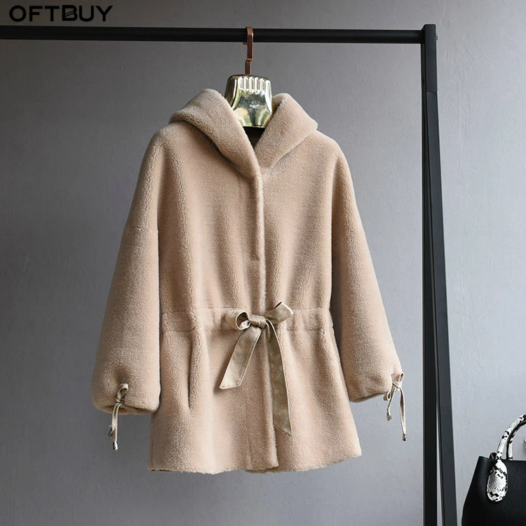Женская Шуба с капюшоном OFTBUY уличная шуба из натурального меха ягненка 2020 Шубы | Шубы и дубленки -32994713421
