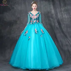 Custom Made Three Quarter Sleeve Tulle Floor-Length Appliques Ball Gown vestidos Quinceanera Dress 2019 New Elegant Prom Dresses Custom Made Three Quarter Sleeve Tulle Floor-Length Appliques Ball Gown vestidos Quinceanera Dress 2019 New Elegant Prom Dresses
