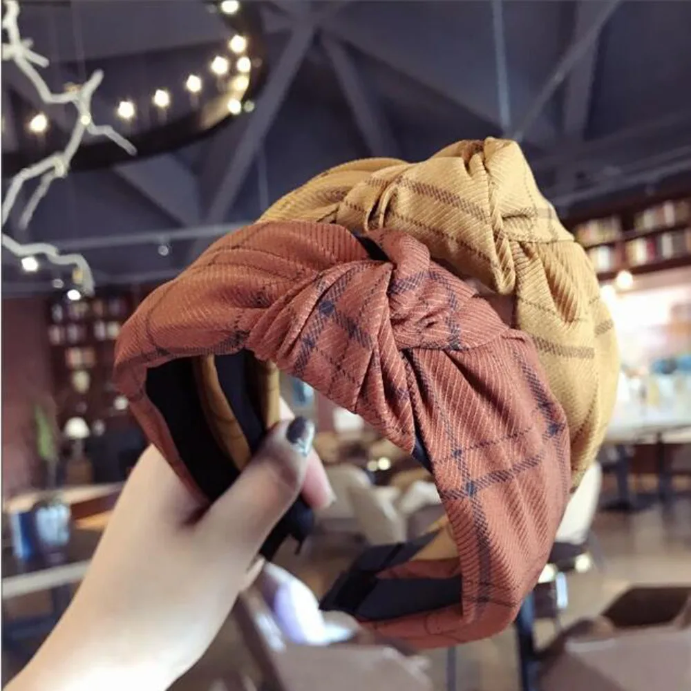 

Fashion 2019 New Hairband Turban Women Plaid Wide Side Hair Band Headband For Adult Hair Accessories Wholesale