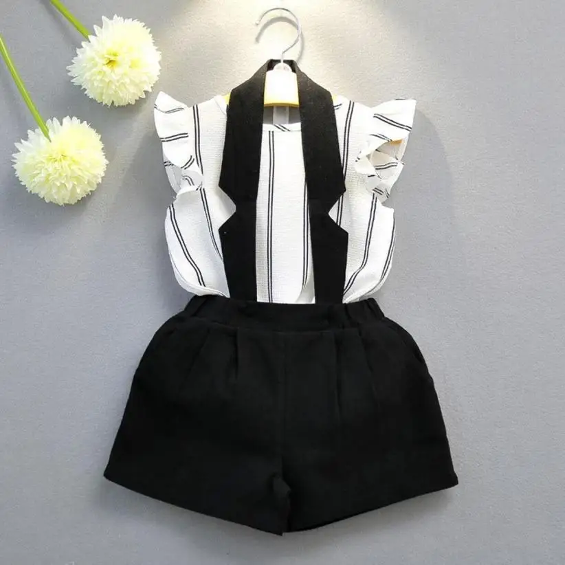 

Fashion Toddler Kids Baby Girls Outfit Clothes Stripe Vest T-shirt Tops+Short Pants 1Set smart cool girls dress July26