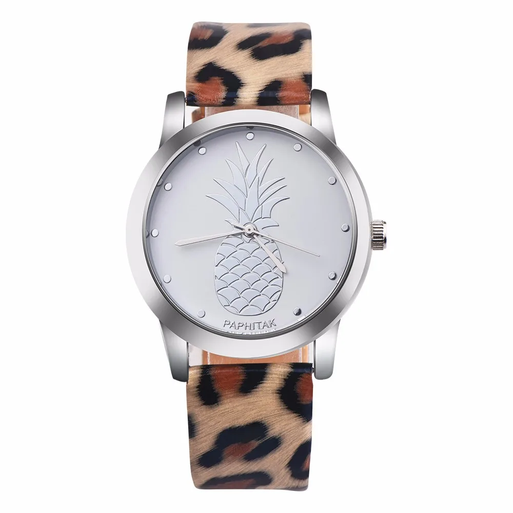 Женские часы с леопардовым принтом ананаса, кожаный ремешок, кварцевые наручные часы, повседневные спортивные женские часы Clcok Relojes Mujer Kol Saati# W