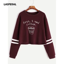 LASPERAL 2018 Spring Women Fashion Letter Print First I Need Coffee Hoodies Women Long Sleeve Casual