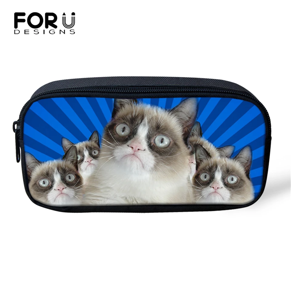 

FORUDESIGNS Funny Cats Prints Cosmetic Bags Lady Make Up Travel Bags Kawaii Animal Pattern Girls Pen Bags Children Pencil Bags