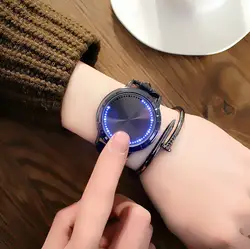 2018 Для мужчин часы творческий минималистский кожа Водонепроницаемый Сенсорный экран светодиодный часы Для мужчин и Для женщин любителей