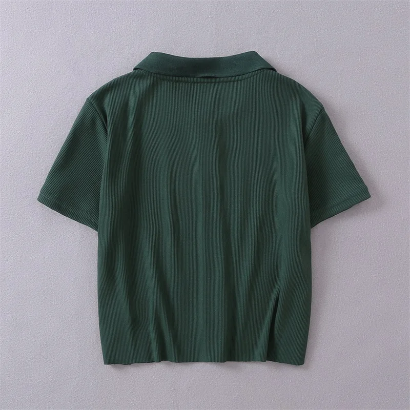 Women Short Sleeve Collared Button Up Crop Top Opaque Buttons T-shirt