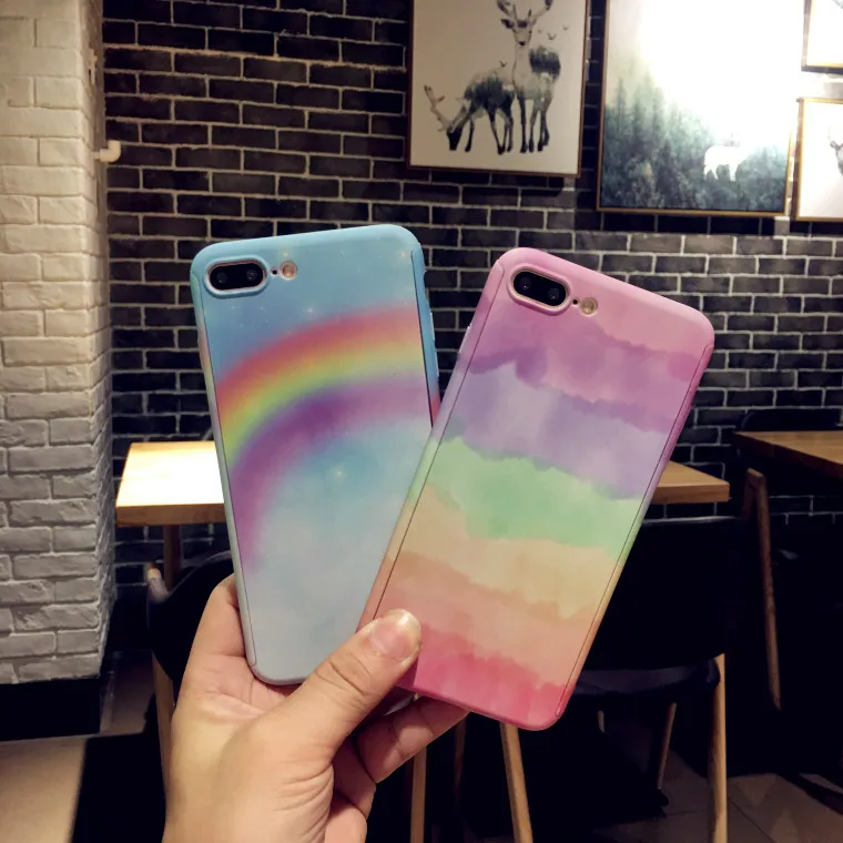 

For iphone 7 7plus Rainbow case, Cute Front+Back 360 full range Rainbow Cover case for iphone 8 8plus 6 6S 6Splus 6plus Fudas