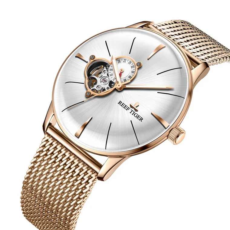 Риф Тигр Аврора Serier RGA8239 Мужская мода бизнес ультра тонкий Hallow Out Dial автоматические механические наручные часы стальной ремешок