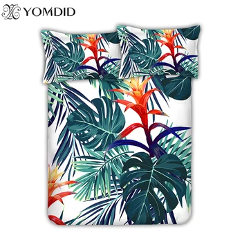 

tropical plant bed linens Polyester&Cotton bedding set bedclothes linen set Twin/Queen size Duvet cover/sheet /Pillowcase 3/4PCS