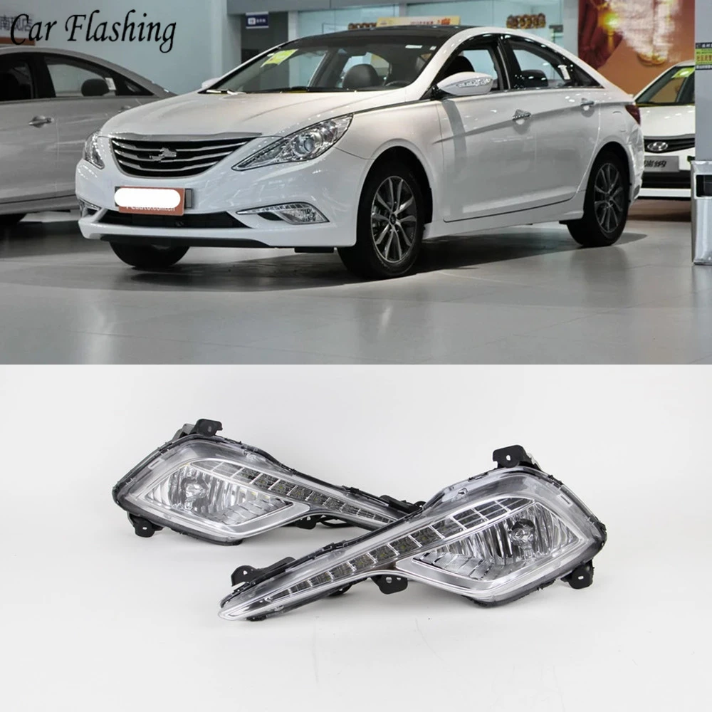 

Car Flashing 1Set Car LED DRL Daytime Running Lights headlight 12V fog lamp cover Daylight For Hyundai Sonata 8 2013 2014