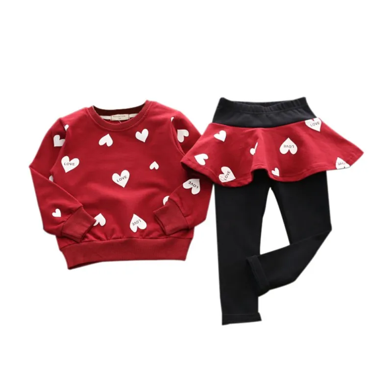 

2 PCS Baby Girls Clothes set Cotton Blend Toddler Kids Sweatshirt Tops + Skirt Legging