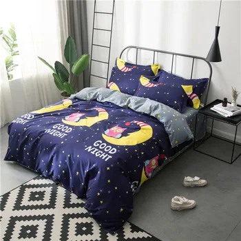 

Moon And Stars Home Textile Printed Bedding Set Bed Cover Bed Sheet Duvet Cover Pillowcase Bed Linen Bedclothes Queen Teen Adult