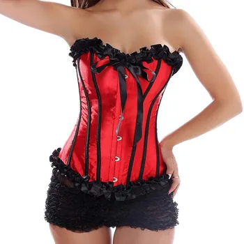 

Red/Black Ruffle Corset Overbust Sexy Espartilhos E Corpetes Korsett For Women Burlesque Gothic Clothing Corsets And Bustiers