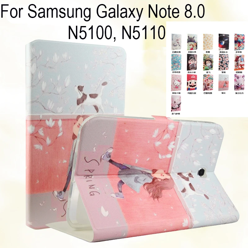 

PU Leather+TPU Soft Case Cover For Samsung Galaxy Note 8.0 N5100 N5110 Tablets Protective Sleeve Cartoon Print+Film+Stylus+OTG
