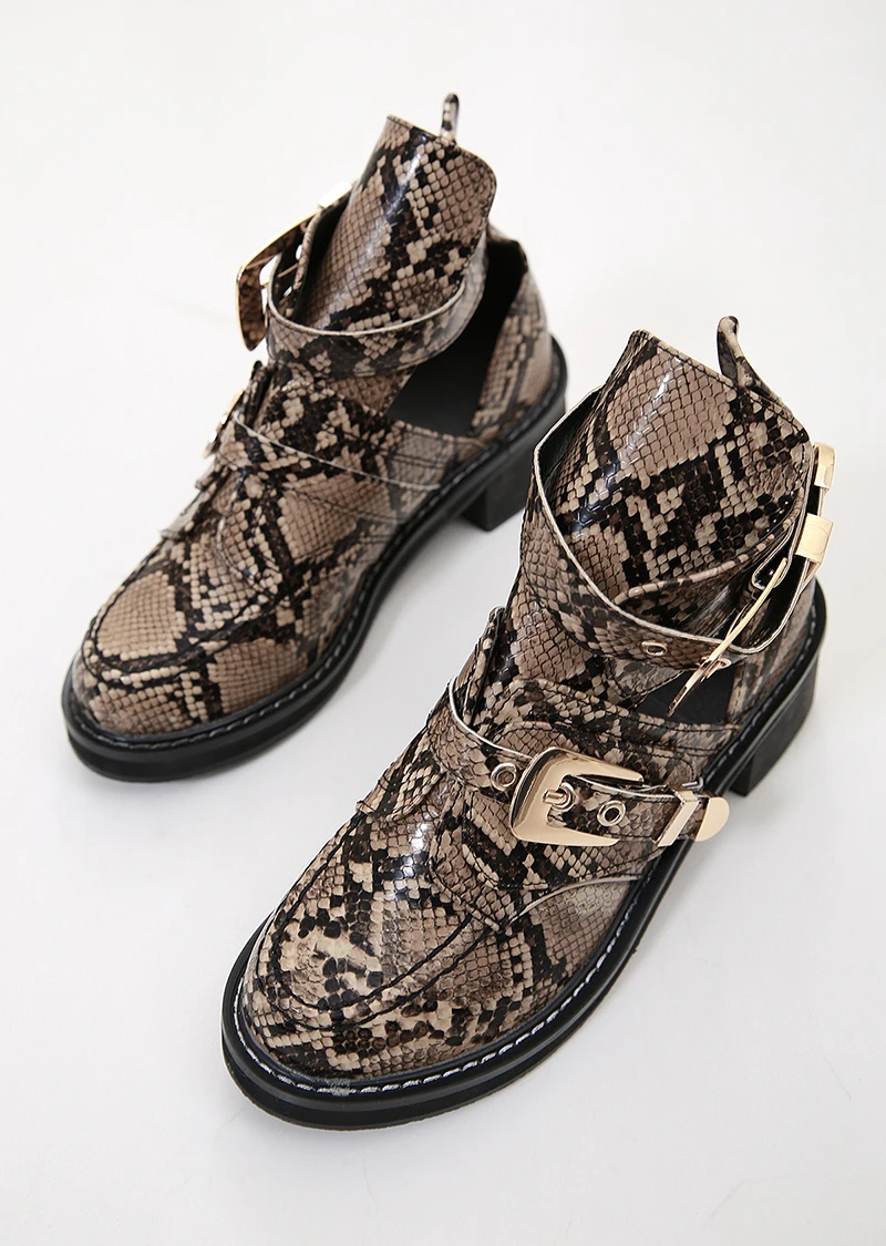 Размеры 35-40; высококачественные летние ботинки из змеиной кожи; женские ботильоны; женские кожаные туфли на каблуке с пряжкой; женские туфли-лодочки на платформе в стиле панк