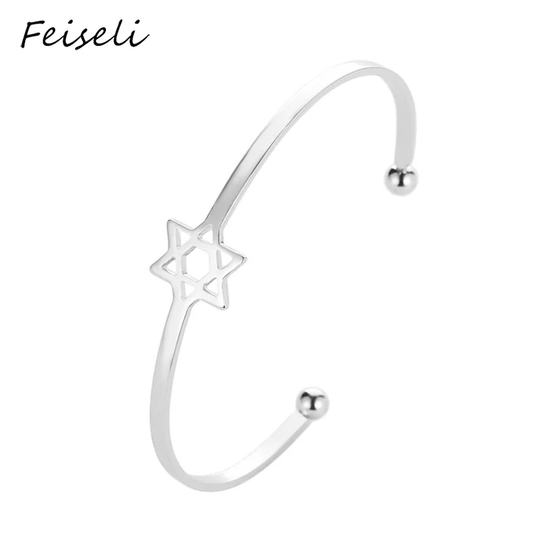 Feiseli классический полый геометрический Звездный браслет для женщин счастливый Звезда Давида открытый дизайн манжеты браслет свадебные украшения для банкетов