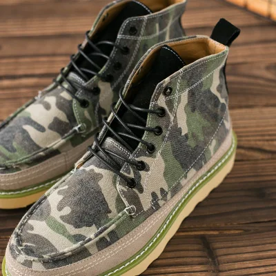 Aumentou brown Sapatos Alta Lona Homens 2018 Masculinos Casuais Tendência Camuflagem Maré De Dos Ajuda Black Tira Britânico Primavera qwFxZTCZ