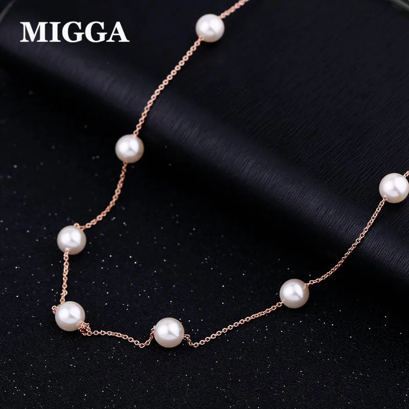 

MIGGA Rose Gold Color Simulated Pearl Necklace Jewelry Short Clavicle Chain Choker Women Girls Jewelry