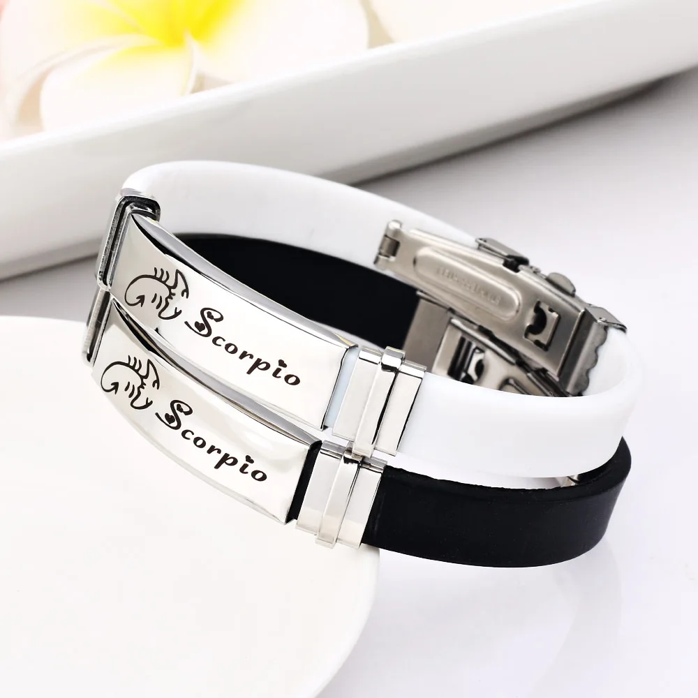 

12 Constellations 316L stainless steel Scorpion Bracelets Men rubber Charm Casual Bracelets & Bangles Jewelry For Women Jewelry