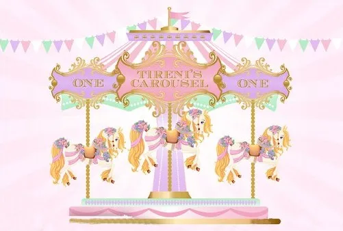 

Custom Carousel Birthday Flag Pink photo studio background High quality Computer print party backdrop