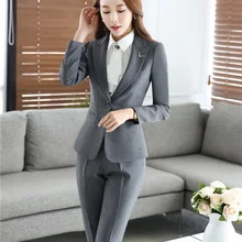 Новинка, серые осенние и зимние женские брючные костюмы с курткой и штанами, профессиональный деловой стиль, деловой Женский комплект брюк