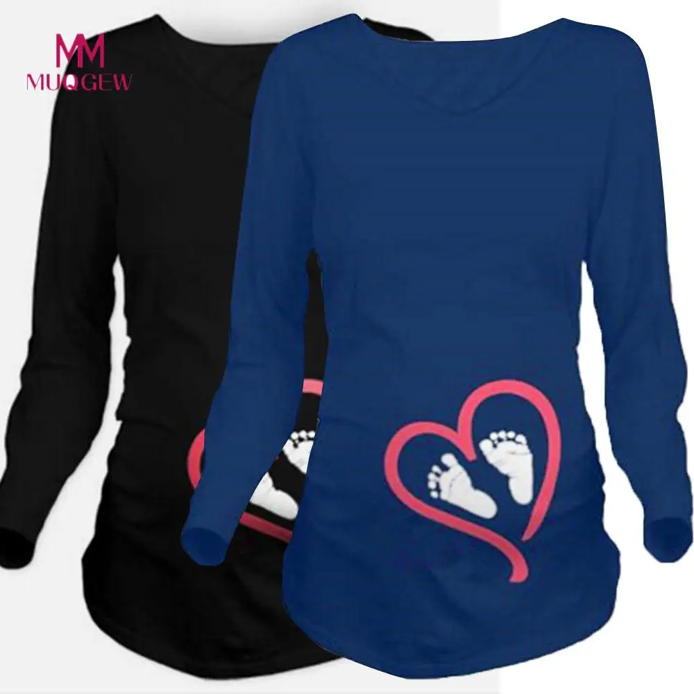 

Moms Fashion Pregnancy Maternity Clothes Maternity Tops Womens Long Sleeve Blouse Footprint Print For Maternity T-Shirt Winter