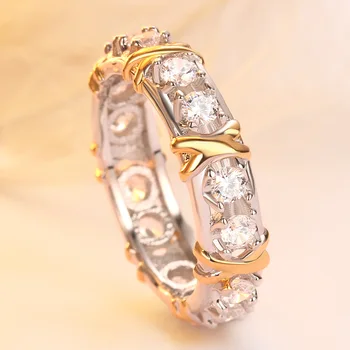 

925 sterling silver womens jewelery luxury gold & Silver plating 8 hearts & 8 arrows zircon absolute x ring cross ring