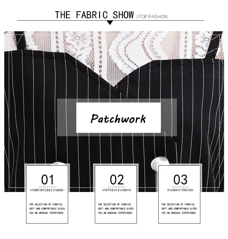 Summer Fake Two Pieces Dresses Women 2018 Fashion Striped Dress Lace Patchwork Robe Femme Short Sleeve Plus Size Vestidos Mujer (2)