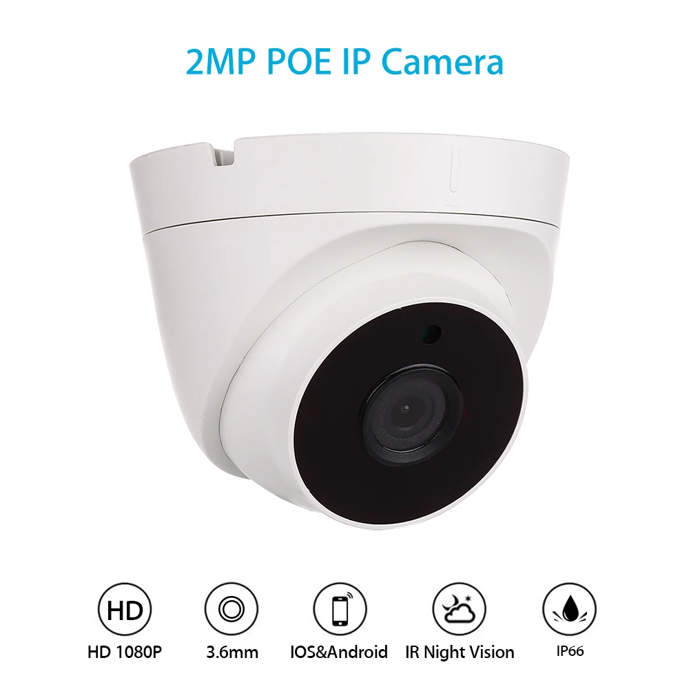 

2MP 1080P POE IP Camera 4mm Onvif Network Security IR Night Vision IP66 H.265