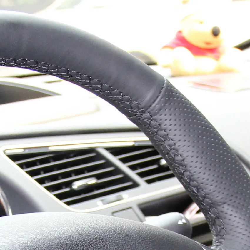 Чехол для Toyota Land cruiser крышки рулевого колеса специально Чехлы из натуральной кожи DIY Чехлы для рулевого колеса - Название цвета: Black thread Holes