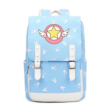

Candy Color Women Summer Shoulder Bags Card Captor SAKURA Printing Backpack Kawaii School Bags for Teenage Girls Canvas Backpack