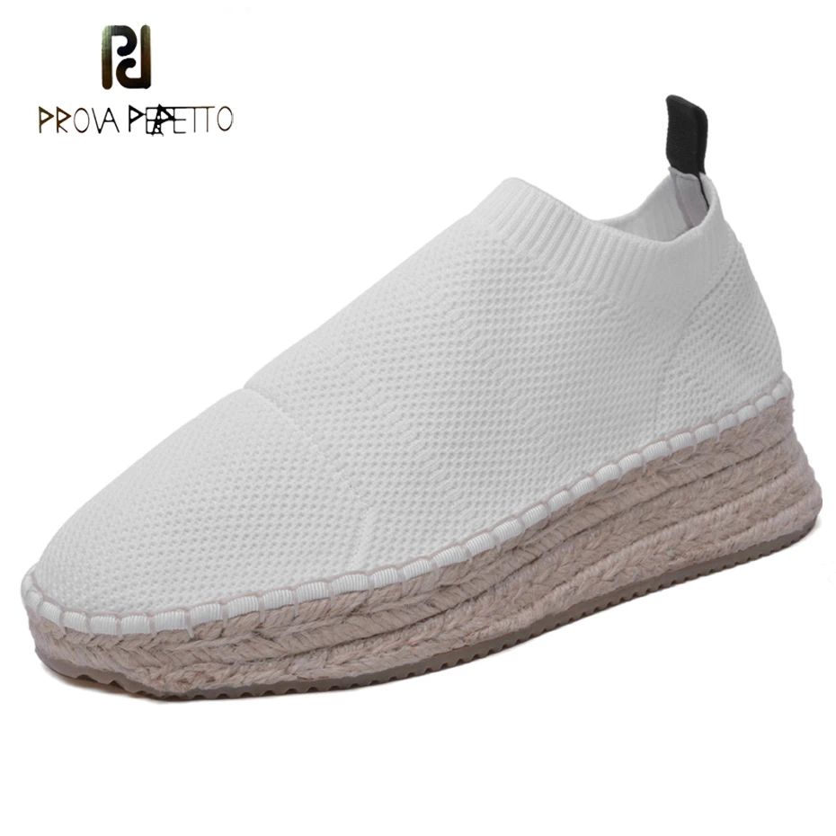 

Prova Perfetto new style breathable knit women causal shoe flat platform elastic fishermen shoe fashion straw weave thick bottom