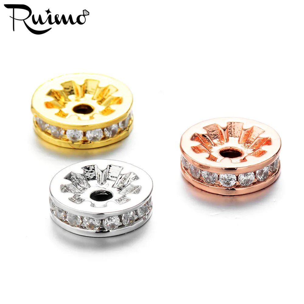 RUIMO 6 8 мм розовое золото серебряный цвет циркон Rondelle циркониевые бусины ручной