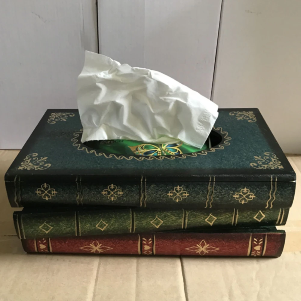 

Portable Home Antique Book Container Tissue Box Accessories Organizer Elegant Wooden Napkin Holder Decorations Paper Dispenser