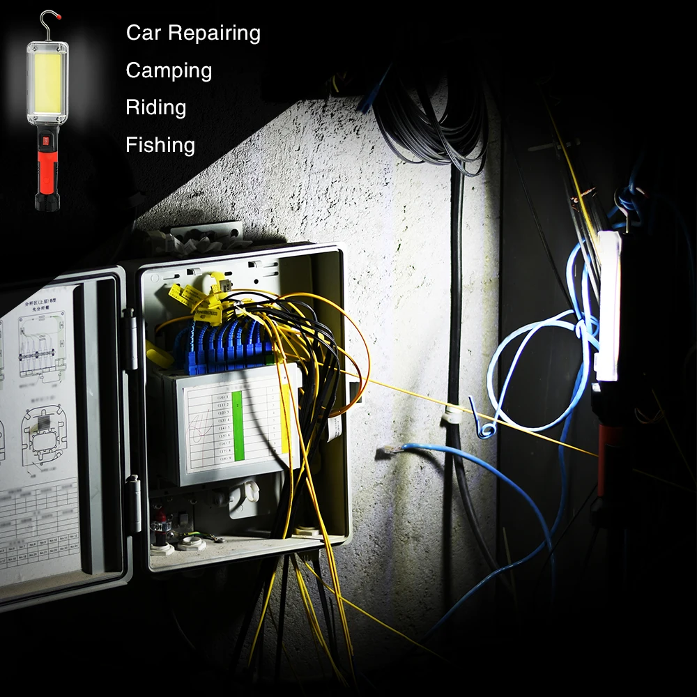 Coba светодиодный рабочий светильник, cob прожектор, светильник 7500LM, перезаряжаемая лампа, 2*18650, батарея, светодиодный портативный магнитный светильник, на крючках, водонепроницаемый