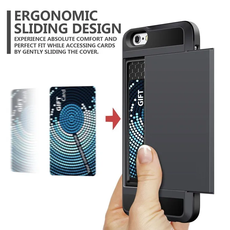 New Hybrid Tough Capa Case For iphone 5 5S SE 6 6S 7 8 Plus Slider Card Holder Wallet Armor Phone Back Cover for iphone X XS Max phone cases for iphone 8