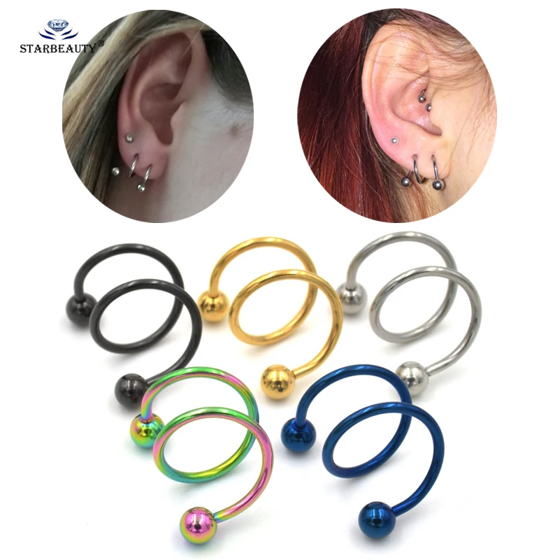 Starbeauty 2 шт./лот 1 2*8/10 мм S спиральное кольцо для пирсинга завитка ушной раковины
