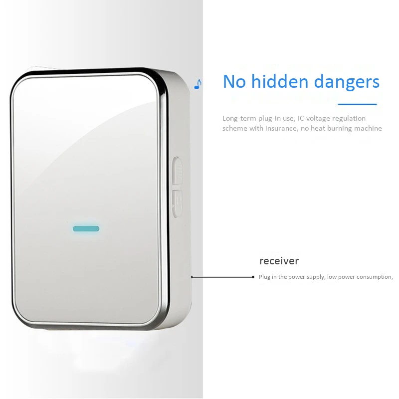 Wireless Doorbell Self-Powered No Battery Waterproof 150M Range Door Bell Push Button Door Chime For Old People(Us Plug) #8