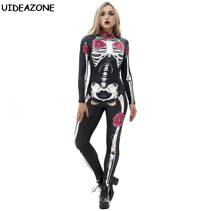 2019 Women Halloween Bodysuit Skull Skeleton Jumpsuit Long Sleeve