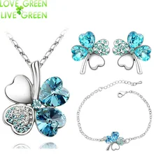 Свадебные Ювелирные наборы 925 Серебряный Кристалл Циркон Австрийский хрусталь четыре Листа Клевера Листья Кулон Ожерелье Серьги Браслет