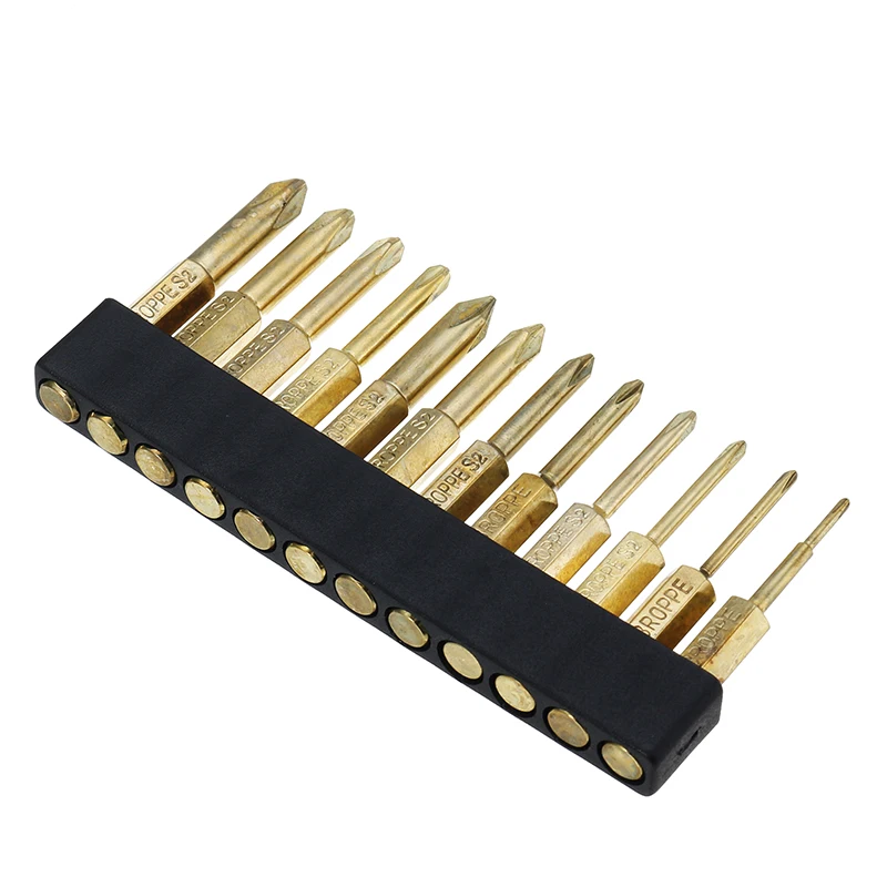 12pcs Gold Cross Head Screwdriver Bits 50mm 1.6 6.0mm S2 Alloy
