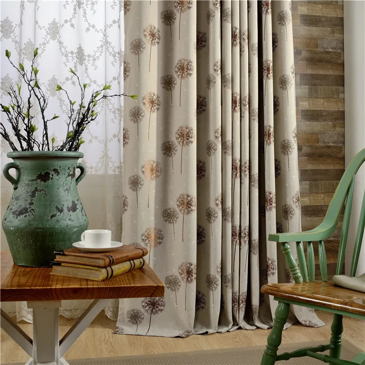 Пасторальный стиль тканый жаккард Одуванчик узор льняная ткань занавес для