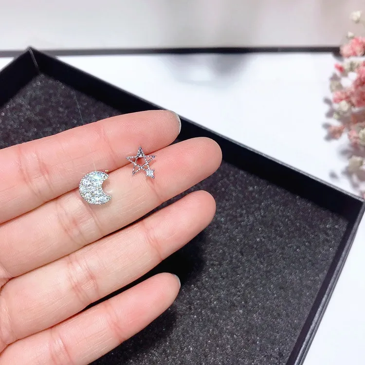 star moon cz earrings 925 silver stud Hypoallergenic fadeless alloy fashion jewelry stud earrings for women gift