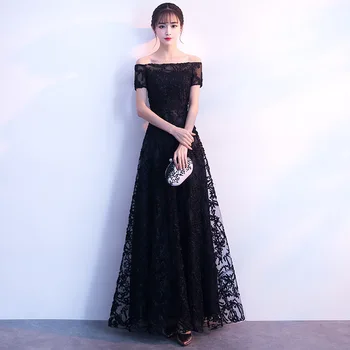 

Black Robe De Soiree Sexy Off The Shoulder Evening Dress Short Sleeves Beadings Long Prom Dresses 2019 Vestido Longo