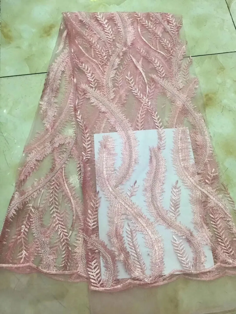 

5 Yards pink African Lace Fabric 2018 High Quality Lace Pearls Embroidery Tulle Lace Fabric ZH1891013 African Lace Beaded